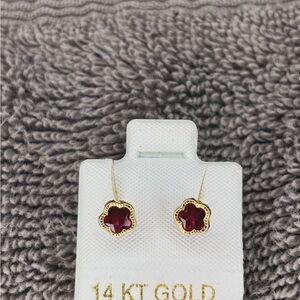 Planet Gold Ruby Flower Earrings